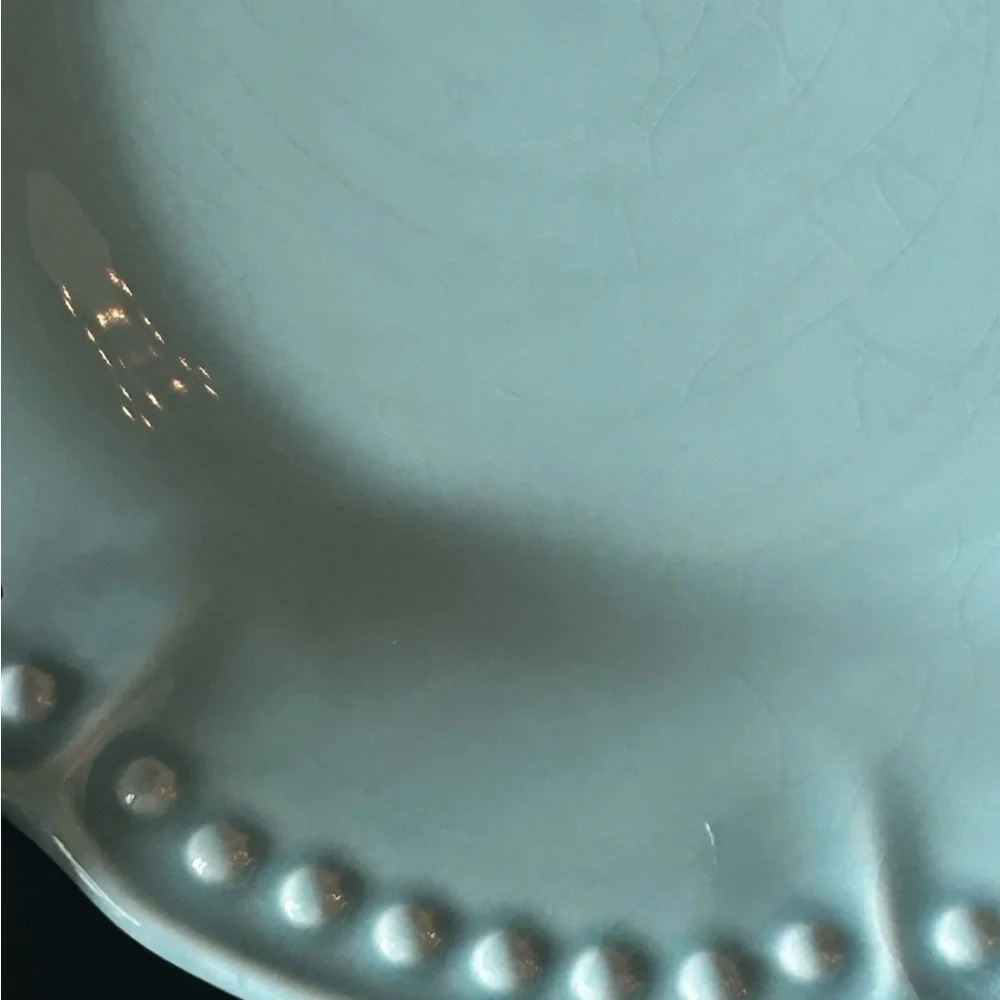 4 Matceramica Portugal Dinner Plates Blue Aqua Beaded Scalloped Edge 11